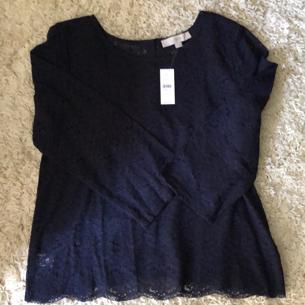 NWT Loft navy blue blouse, size M